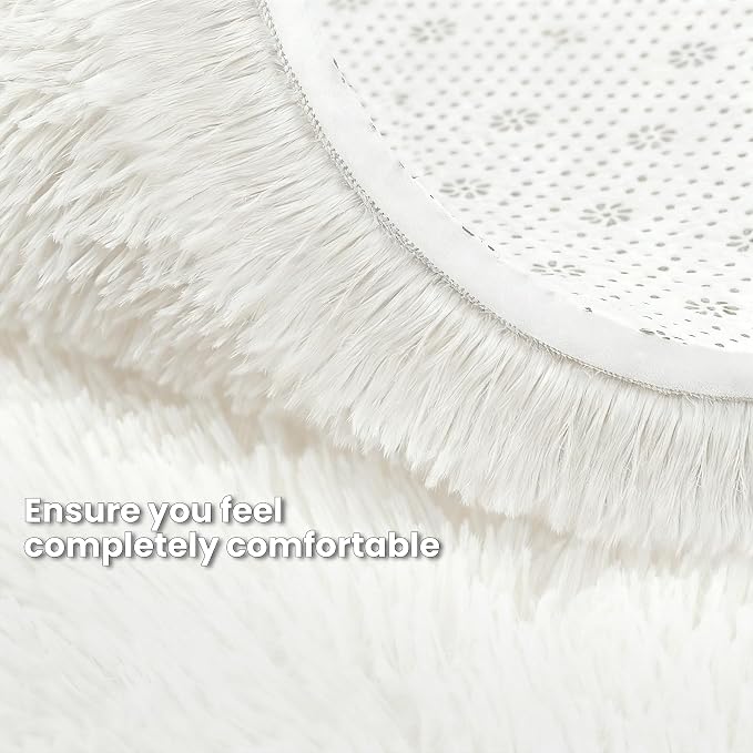 White Round Fluffy Rug 5ft Plush Fuzzy Shaggy Carpet | Soft Rugs - Image 8