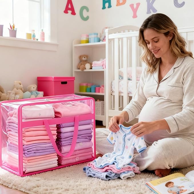 Blanket Storage Bags 4 Pack 60L Clothes Comforter Bedding Container Pink | - Image 4