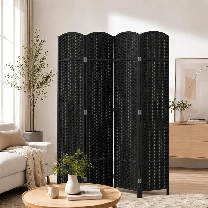 4 Panel Woven Room Divider, Freestanding Decorative Partition by Jostyle