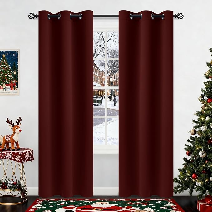 COSVIYA Grommet Room Darkening Burgundy Curtains 84 inch Long by COSVIYA