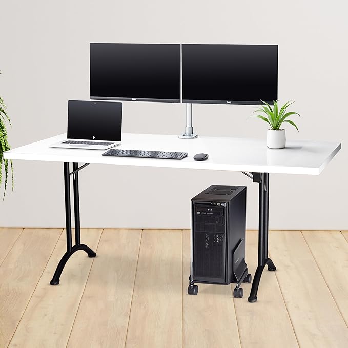 StarTech.com Computer Tower Cart, Rolling Mobile CPU Caddy on Wheels, Max Load 46.3lb/21kg, Adjustable Desktop Case Mount