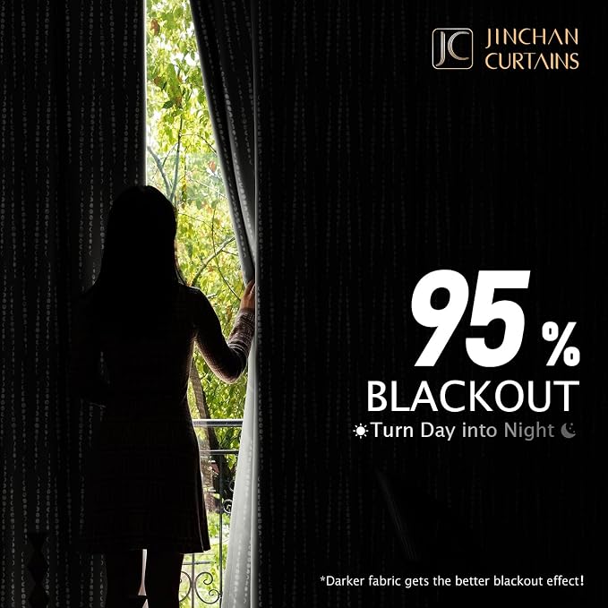 jinchan Boho Blackout Curtains 63 Inch Length Moon Phase Printed Drapes | Grey - Image 4