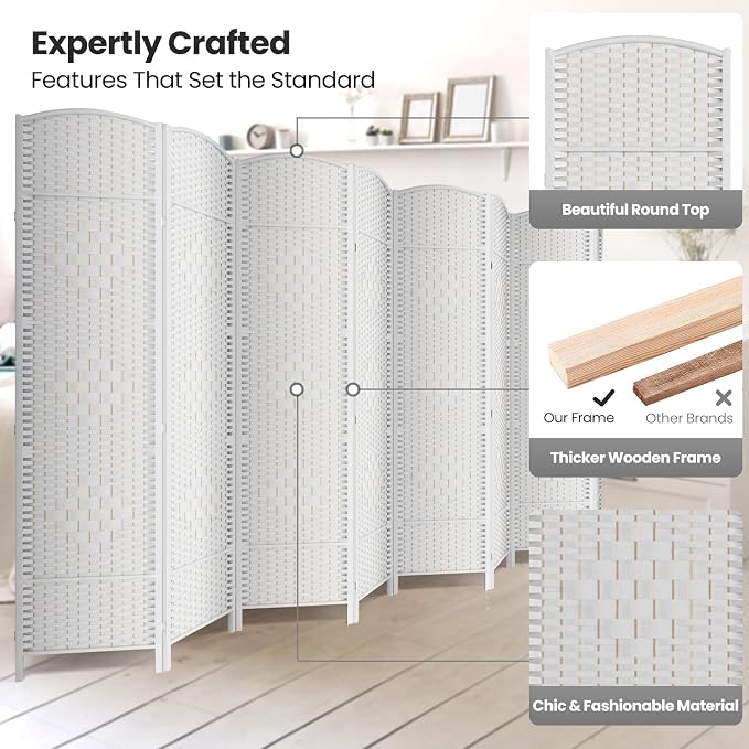 8 Panel Folding Room Divider, Woven Privacy Screen, handcrafted diamond pattern - Image 2