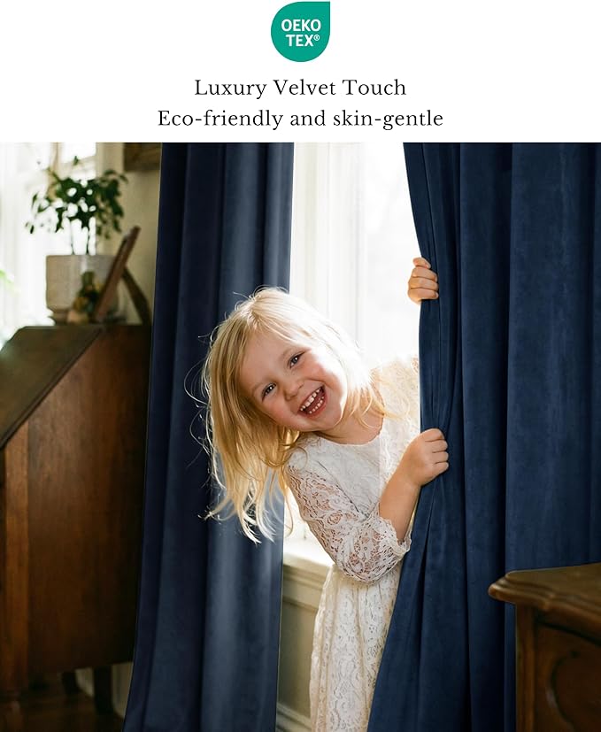 Navy Blue Velvet Blackout Curtains - Image 6