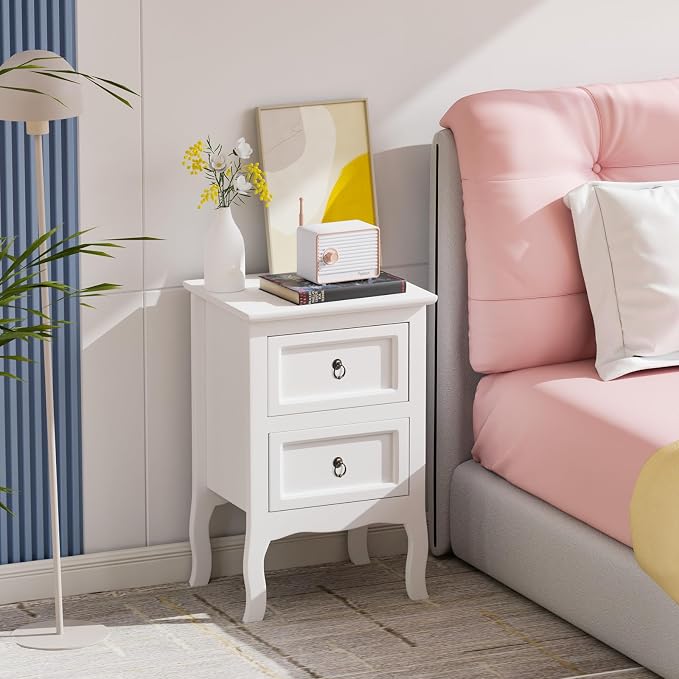 Bonnlo White Nightstand, Tool-Free Setup Night Stand, 2 Drawer Bedside Table by Bonnlo