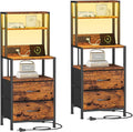Nightstands Set of 2 with Charger Station, 39.4"Tall Bedside Table | RGB LED by Furnulem