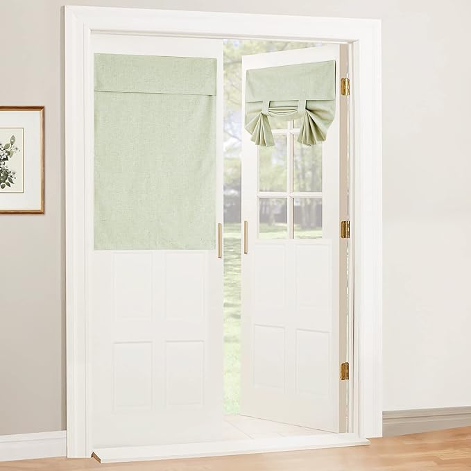 RYB HOME Natural Linen Textured French Door Window Curtains 100% Blackout | by RYBHOME