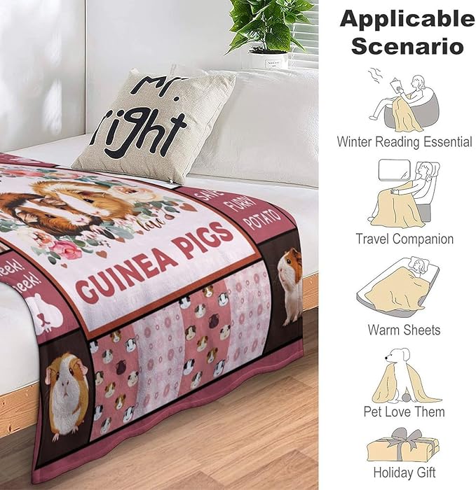 Guinea Pig Blanket Cute Pink Animal Print Throw Blankets for Couch Sofa Bed Stuff Decor Lightweight Soft Cozy Fleece Plush Flannel for Baby Girls Boys Kids Women Adults Lover 40"x50"