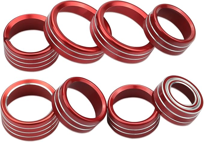 Kujunpao Radio Fan Climate Auto Menu Knob Control Button Trim Center Console Knob Cover Decor Fit for 2014-2018 Chevy Silverado & GMC Sierra Accessories 8pcs(Red)