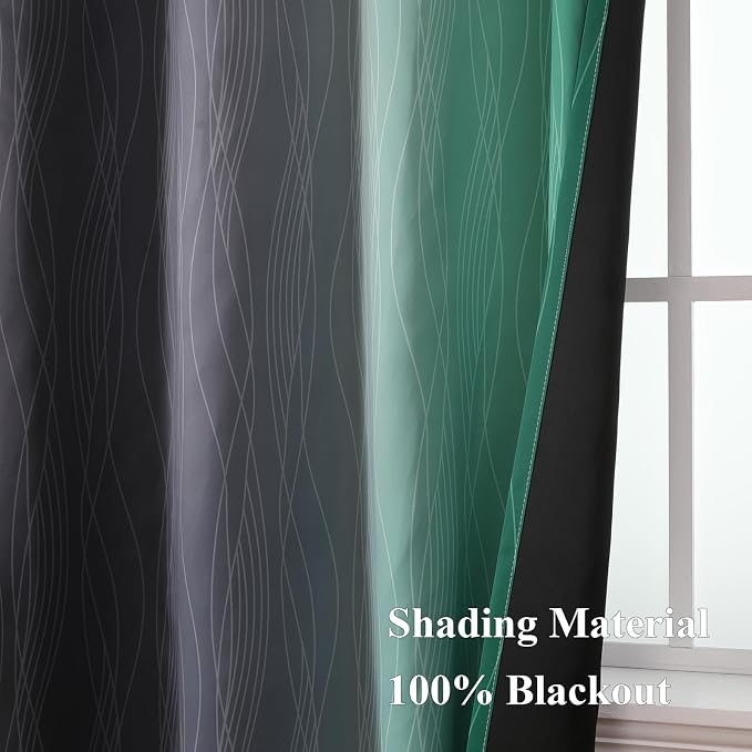 Black and Green Ombre Blackout Curtains 102 Inches Long | Curtains - Image 5