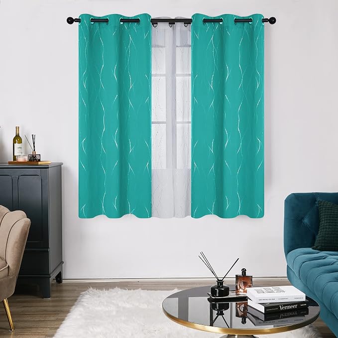 Deconovo Blackout Grommet Silver Pattern Printed Curtains, 38W x 63L | Silver - Image 2
