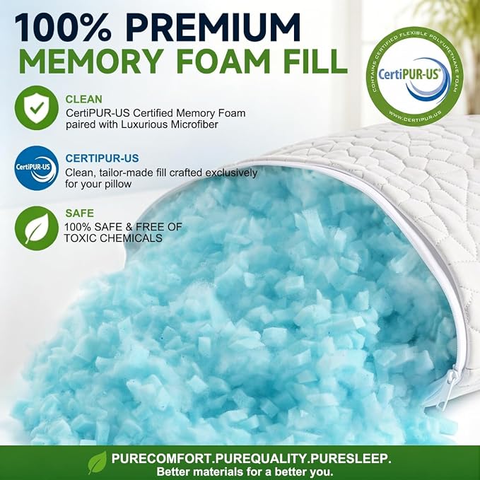 Cooling Bed Pillows for Sleeping 1 Pack Shredded Memory Foam Pillows Adjustable - Image 4