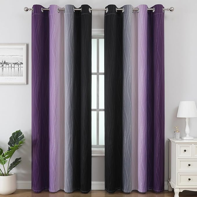 Black and Purple Ombre Blackout Curtains 96 Inch Length | Room Darkening - Image 2