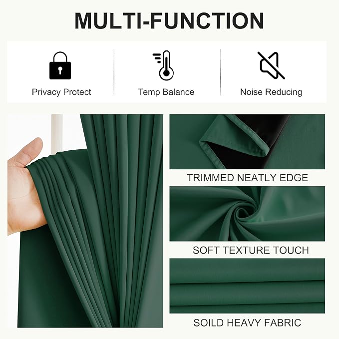 NICETOWN 100% Blackout Hunter Green Curtains 84 inches Long 2 Panels Set - Image 6