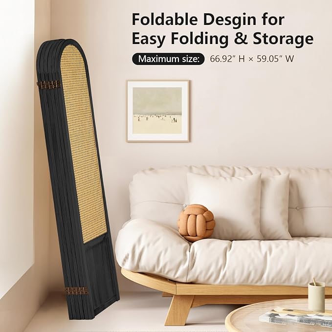 Rattan Room Divider, 6 Panel Folding Room Screen Divider, Foldable Room - Image 5