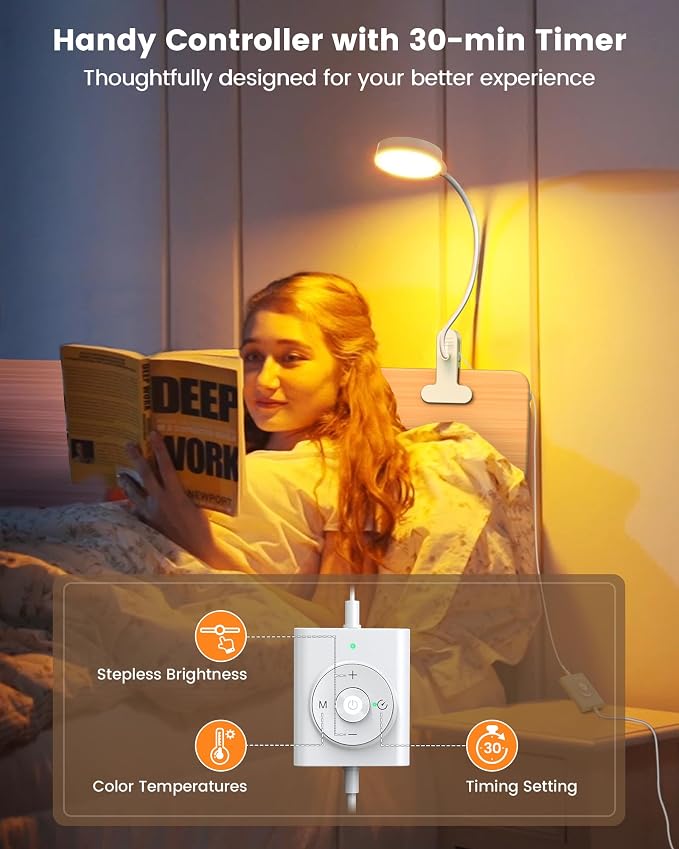 Glocusent 5W Clip on Light, 3 Colors & 5 Brightness Reading Light - Image 5