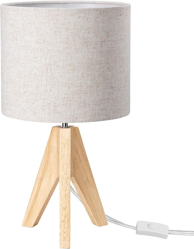 EDISHINE Small Table Lamp, Boho Bedside Lamp, Linen Fabric Shade, 14.2 Inch | - Image 8