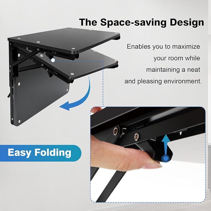Folding Wall Desk for Small Space, Media Projector Shelves - Image 4
