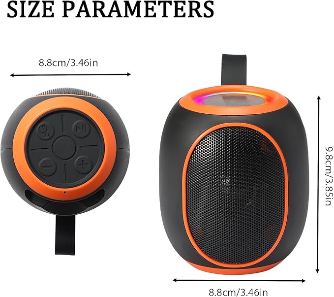 Portable Bluetooth Speaker – 8W HD audio quality, TWS stereo pairing, LED light show, compact and portable, suitable for outdoor use, can be used in cars, travel and parties, a cool teen gift(Orange)