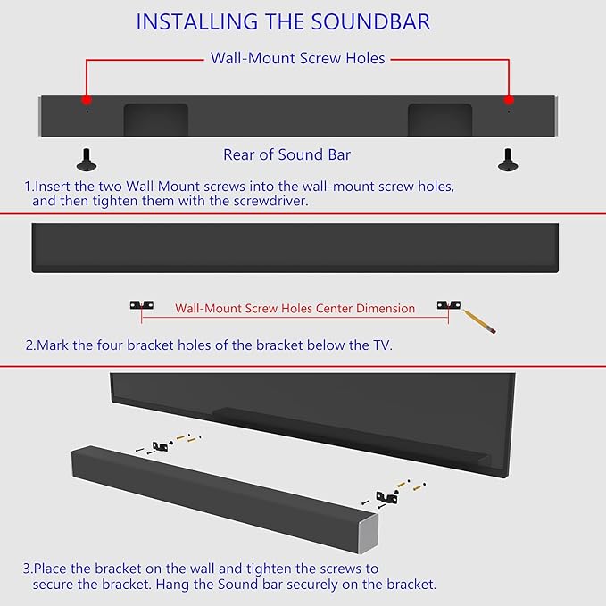 Vdsvksd Sound Bar Mounting Bracket,SoundBar Wall Mount Brackets for Vizio Soundbar Mounted Under or Above TV,Fits Most of Sound Bars,Soundbars Mounts Brackets with Hardware Kit
