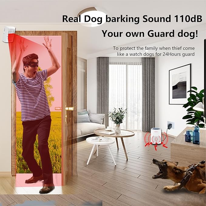 Dog Barking Alarm Motion Detector Outdoor Pir Human Body Motion Sensor Alarm Electronic Deterrent Motion Activated Home Security (2 Detectors+ 1 Receiver)