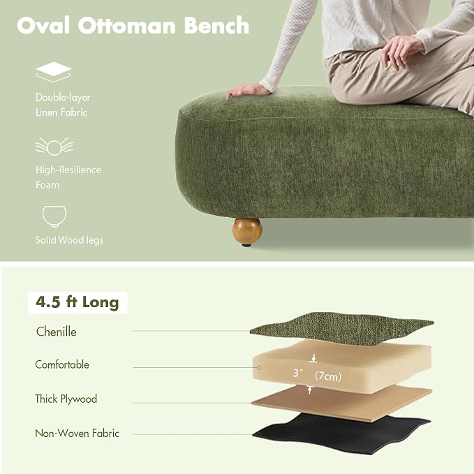 Hyfirm 54" End of Bed Bench, Modern Oval Bedroom Bench - Image 4