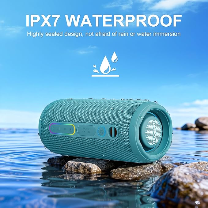 YOLOEMOT Bluetooth Speakers Wireless Loud Stereo Sound, Powerful Deep Bass, TWS Pairing, IPX7 Waterproof Dustproof,12H Playtime, Portable Speaker Bluetooth for Travel, Sport, Party, Biking (Teal)