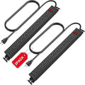HHSOET 2 Pack Rotating Mountable Power Strip, 12 Outlet Wall Mount Surge Protector, Metal Heavy Duty and Versatile Outlet Strip, Stylish Appearance, Sturdy and Durable, 3ft Power Cord.(Black)