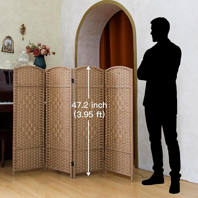 Compact 4 Panel Short Room Divider, 47.2 Inch Tall Double-Sided Rattan Folding - Image 2