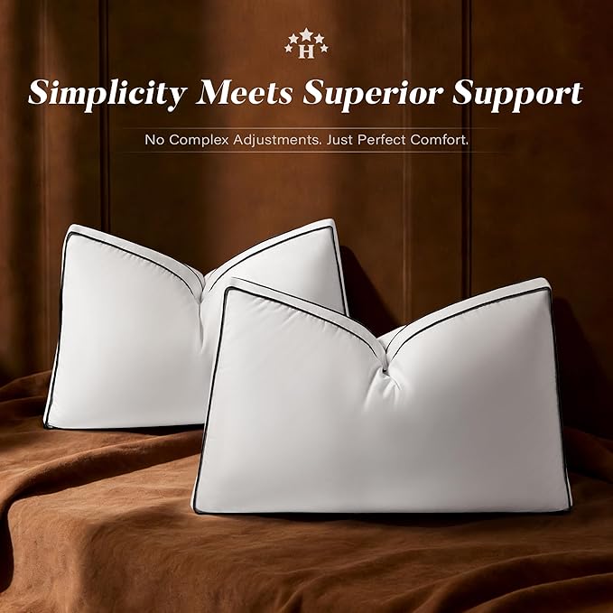 Goose Feather Down Pillow King Size Set of 2, Down Surrounded Hotel Collection Bed Pillows for Sleeping with 3 Inch Gusset, 2 Pack, Fluffy Plush for Side, Back Sleepers 20x36 in.