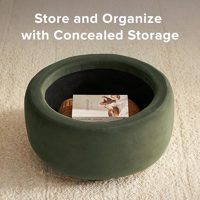 mopio Luna Round Ottoman with Storage and Tray, Round Coffee Table with Storage - Image 4