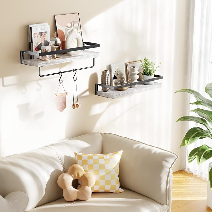 Amada Bathroom Shelves with Towel Bar, Protective Metal Guards, Paulownia Wood - Image 7