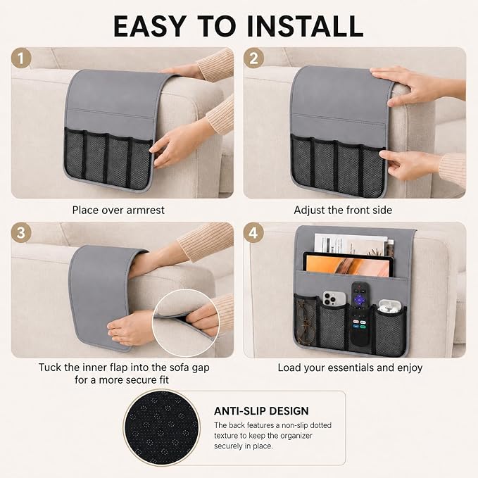 Armchair Caddy for Couch Remote Control Holder Recliner Armrest Organizer Non - Image 8