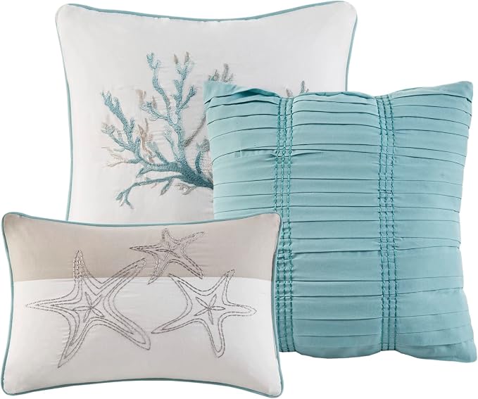 Madison Park Cotton Coastal Starfish Aqua Queen Quilt Set, Down Alternative - Image 12
