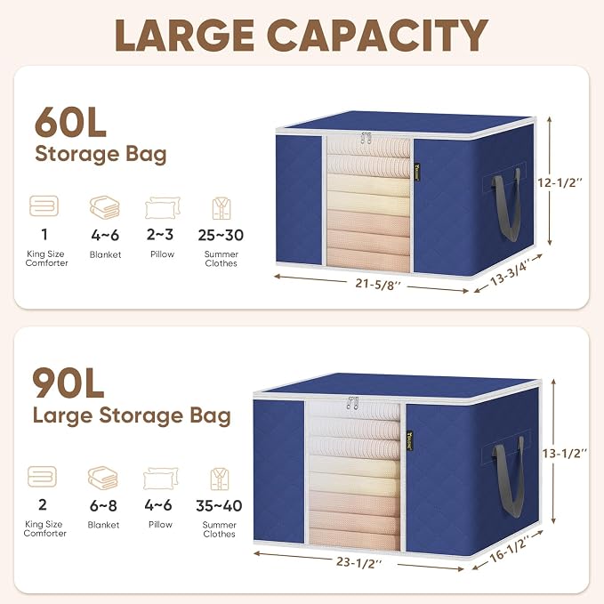 BALEINE 3 Pack Clothes Storage Bags, 24 Gallon Storage Containers - Image 6