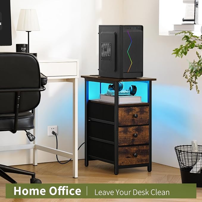 Yoobure End Table with Charging Station, LED Narrow Side Table Bedside Table - Image 7