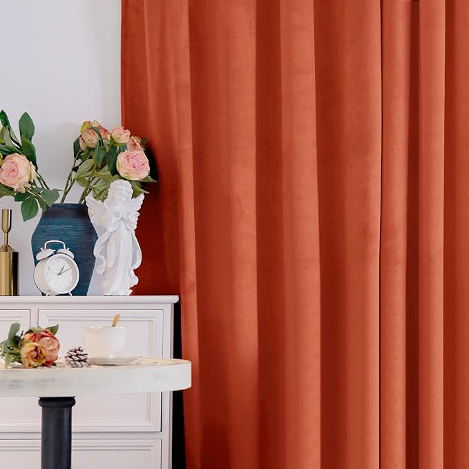 BGment Terracotta Velvet Curtains 72 Inch Length - Image 8