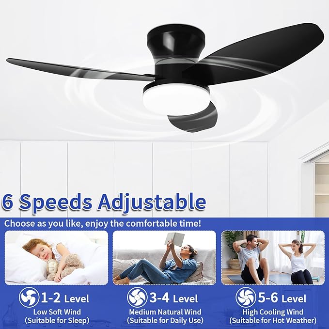 Glowall Small Ceiling Fan with Lights and Remote, 32 Inch Flush Mount, Small Quiet, DC Motor, Reversible Blades, 6 Wind Speeds, Dimmable LED, Adjustable Color Temperature, Timer