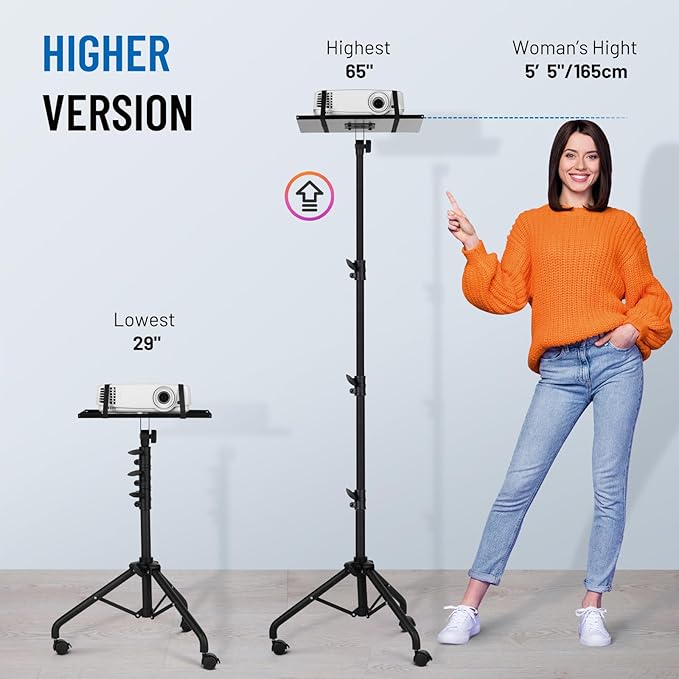 CAHAYA Projector Tripod Stand Adjustable: Height 29 to 65in Projector with Casters Universal Laptop Stand Portable Multifunctional DJ Rack Stand for Outdoor Movies Computer Book DJ Equipment CY0332