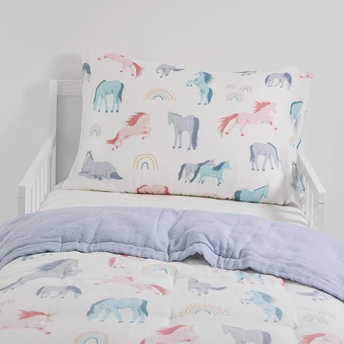 Little Unicorn Toddler Bedding 3-Piece Set | Super Soft & Breathable Muslin Fabric | for Convertible Cribs & Toddler Beds (Unicorns)