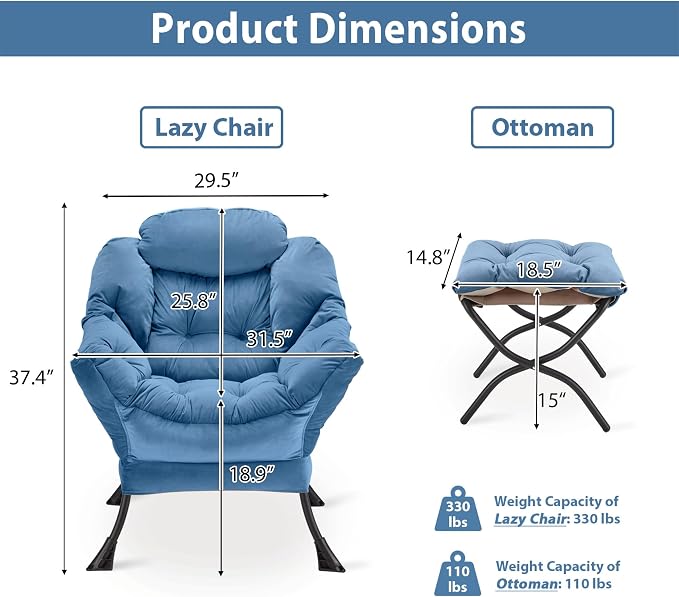 Youtanic Lazy Chair with Folding Ottoman, Accent Chair Velvet Upholstered with - Image 3