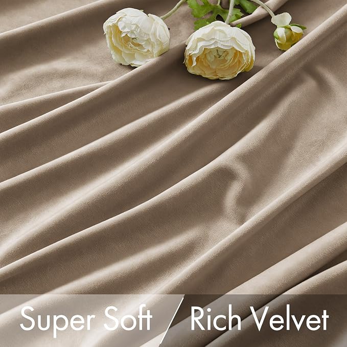 MIULEE Light Taupe Velvet Pinch Pleat Blackout Curtains W52 X L90 Inches | 2 - Image 4