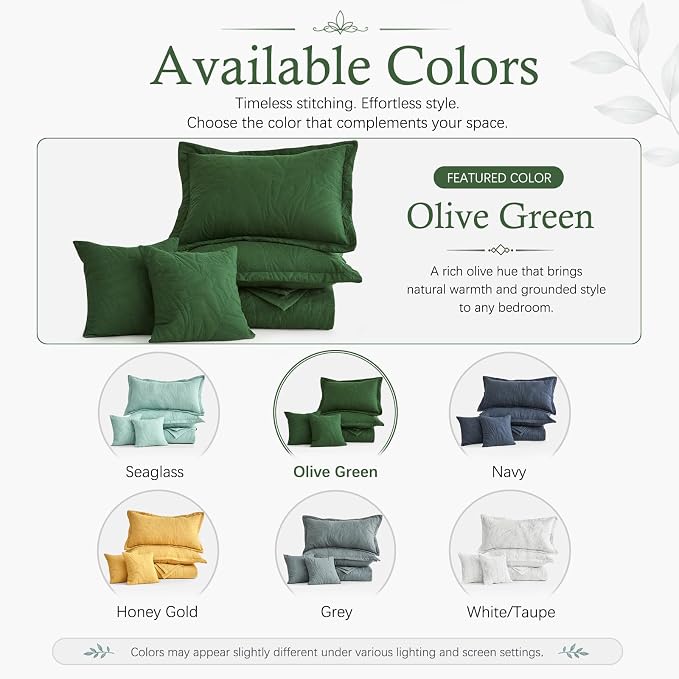 HZ & HY Oversized Queen Bedspreads, Olive Green | Generous Coverage, 5-Piece - Image 5