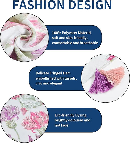 Scarf for Women Lightweight Soft Floral Leopard Printed Scarves Fall Winter Fashion Shawl Wrap with Fringe
