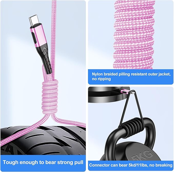 Durcord USB C Cable,2Pack 6ft Fast USB Type C Charging Cable for Android/Phone/Pad/Laptop, Type C Charger Braided USB Cable Compatible with iPhone 15 Pro/Plus/Max/Android/Phone/Pad Rose Gold