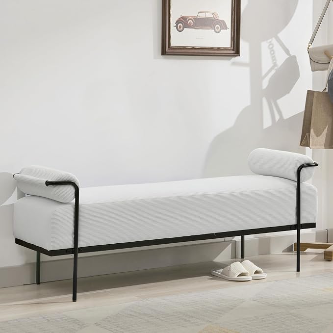SOFTHION 61.2" End of Bed Bench, Corduroy Upholstered Entryway Bench, Footrest by SofthionDesign