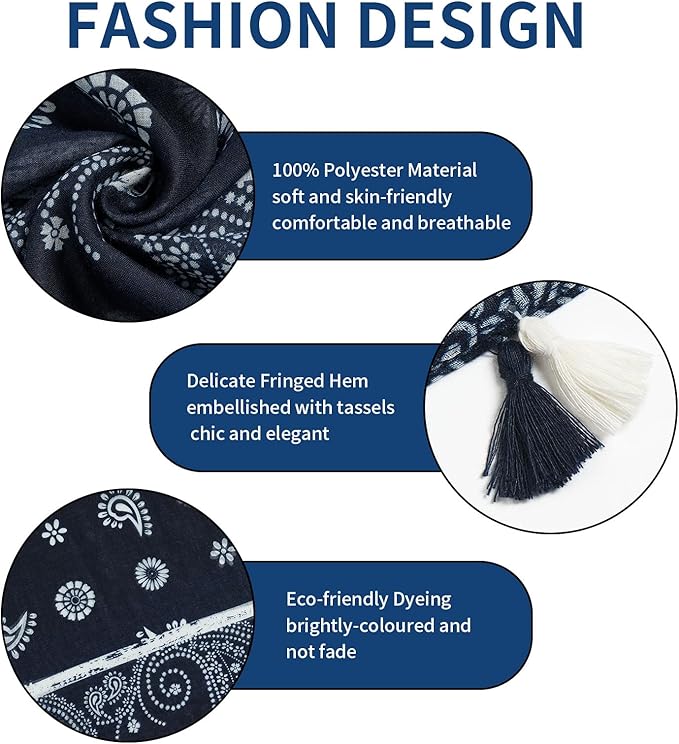 Scarf for Women Lightweight Soft Floral Leopard Printed Scarves Fall Winter Fashion Shawl Wrap with Fringe