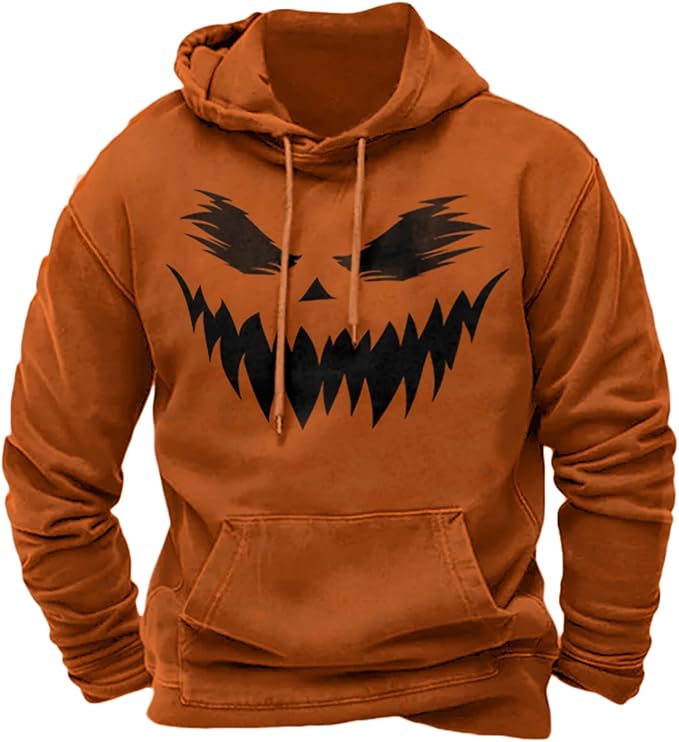 Halloween Hoodie Men Graphic Pumpkin Ghost Printed Sweatshirt Casual Trendy Long Sleeve Halloween Hooded Tops with Pockets