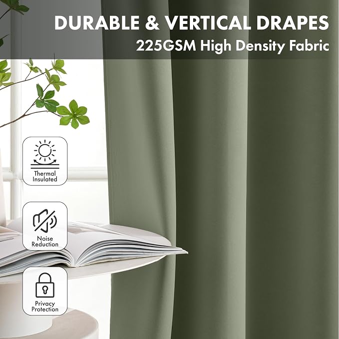 Short Sage Green Blackout Kitchen Curtain W40 x L54 Inch 2 Panels | Thermal - Image 4