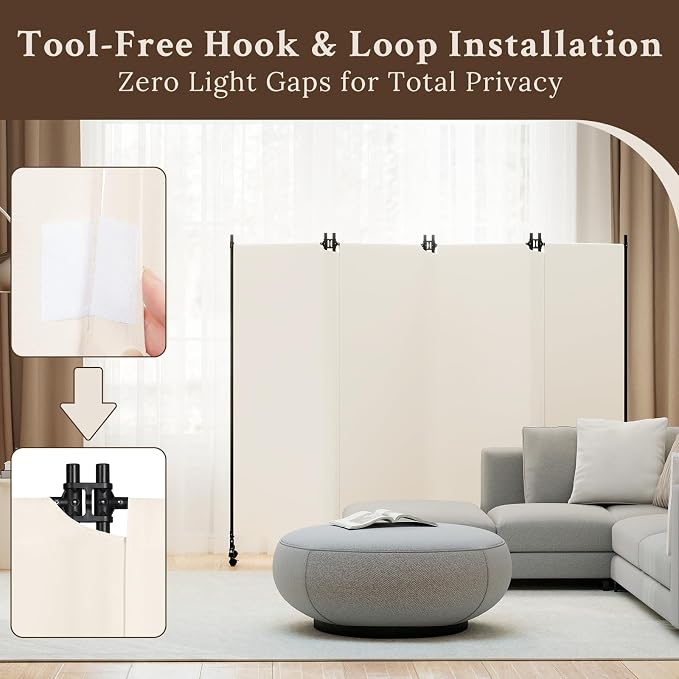 Kokorona 4 Panel Room Divider, 6FT Tall Folding Privacy Screen - Image 3